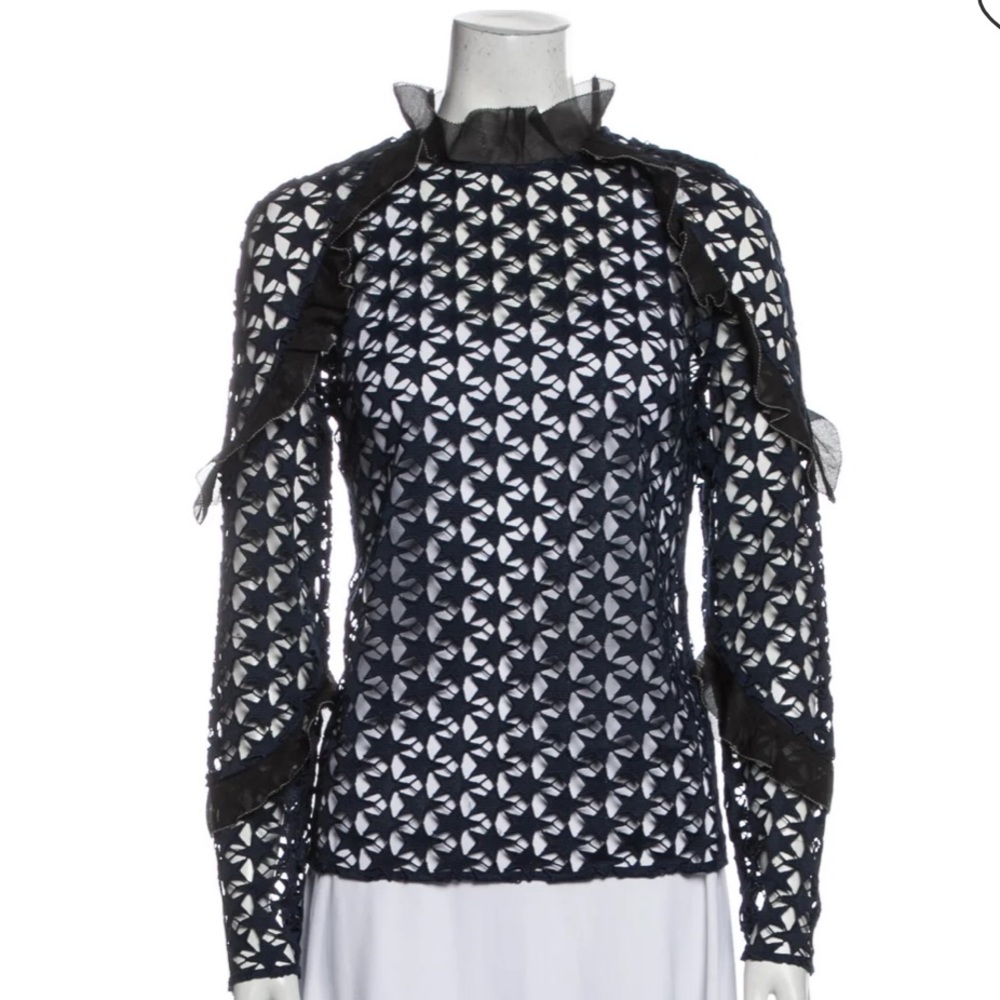 SELF-PORTRAIT
Lace Pattern Mock Neck Blouse